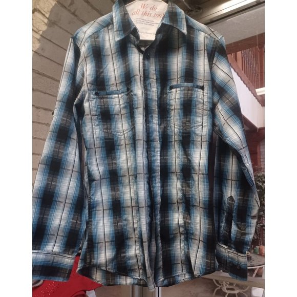 Airwalk Men's Button-Up Shirt Long Sleeve Small  Turquoise Plaid - Picture 1 of 4